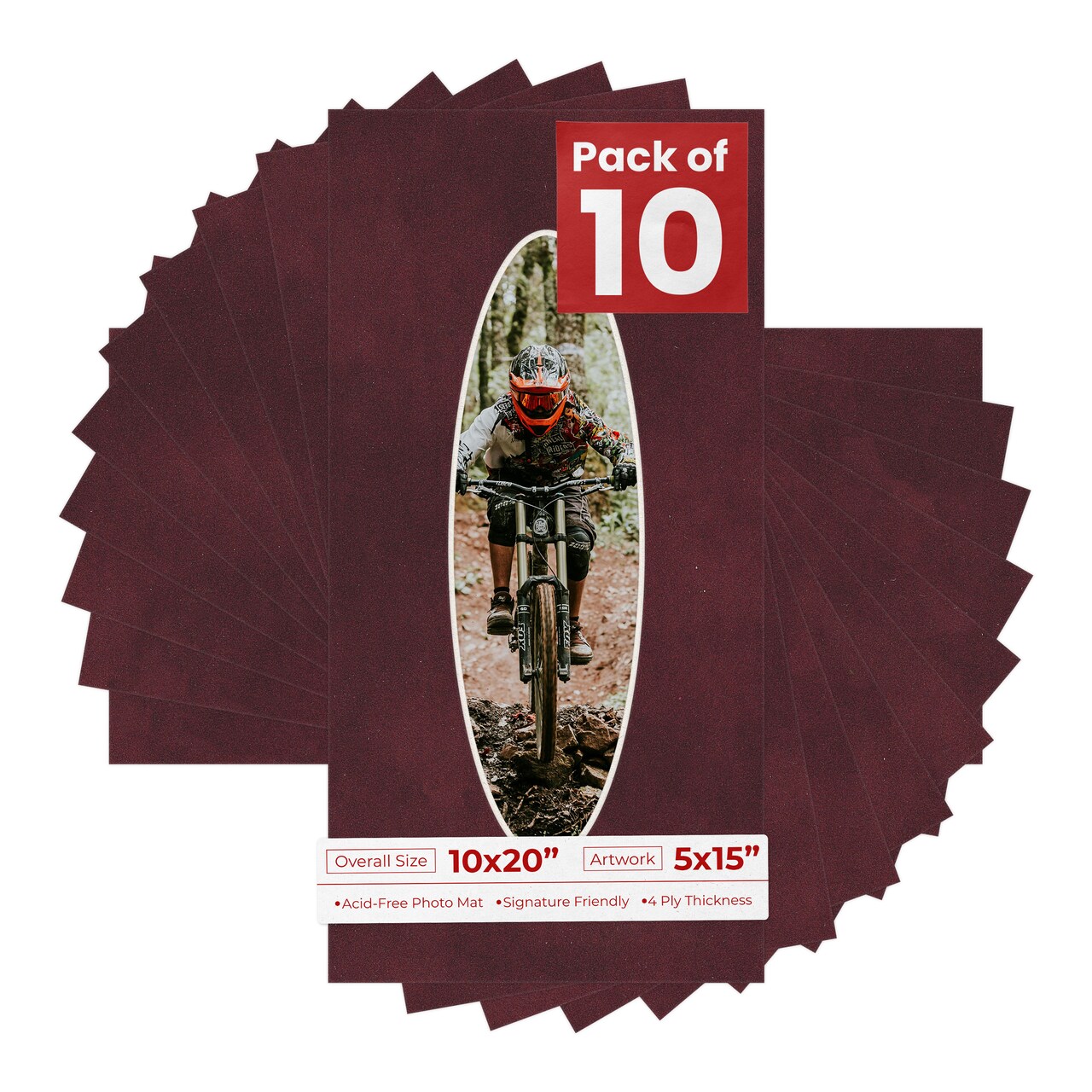 Dark Red Suede Mat Board for 10x20 Frames - Oval Opening for 5x15 Photos